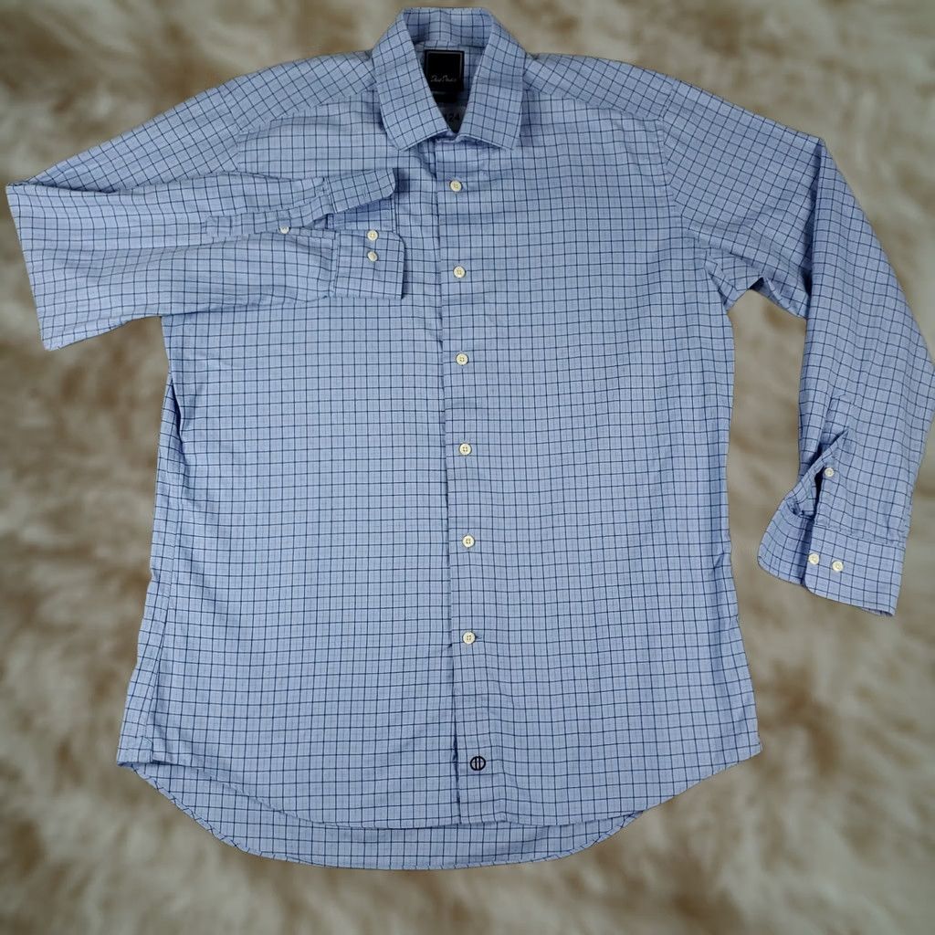 David Donahue David Donahue Dress Shirt Mens Size 17 Blue Plaid Long Sleeve Button Up Size 46R - 1 Thumbnail