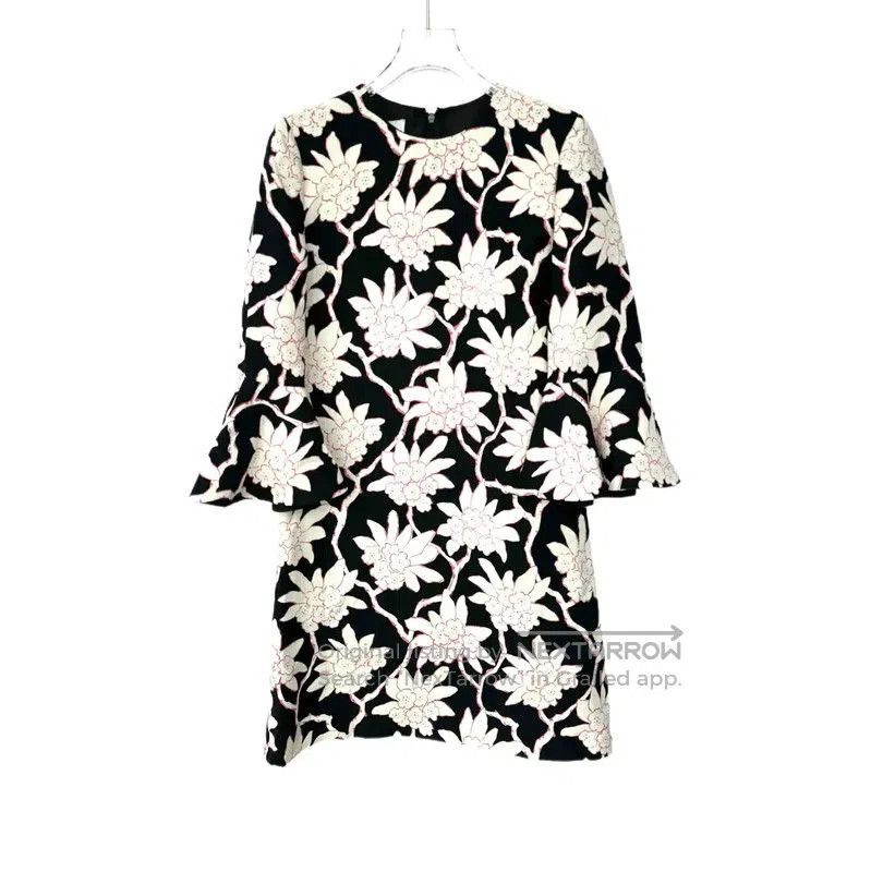 Valentino Black Floral Print Cotton Dress .