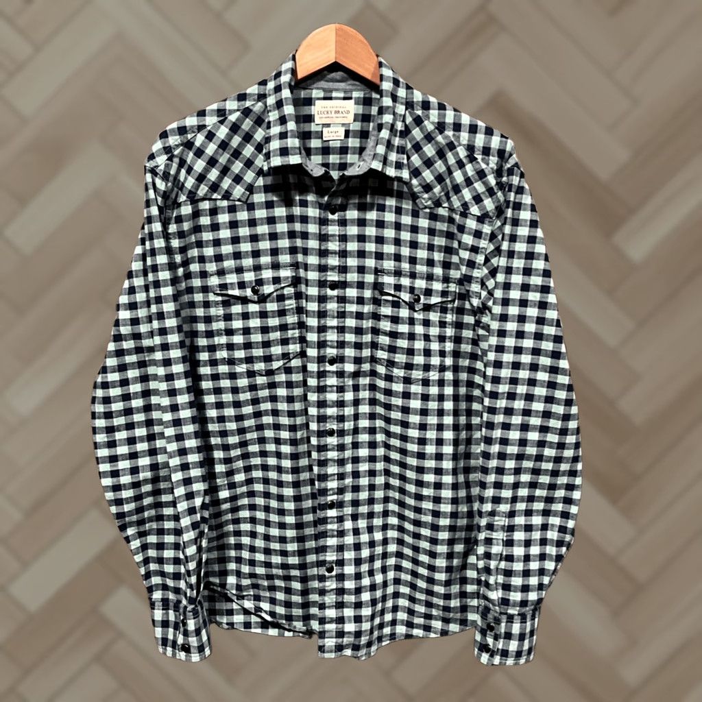 Lucky Brand Lucky Brand Shirt Mens Large Green Blue Plaid Pearl Snap Long Sleeve Cowboy Casual Button-Up Size US L / EU 52-54 / 3 - 1 Thumbnail