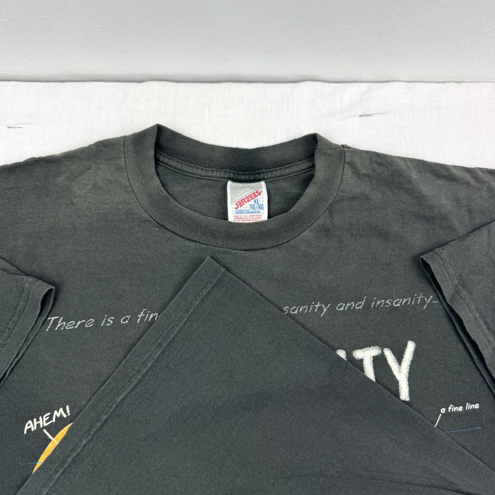 Jerzees VINTAGE JERZEES Sanity vs Insanity T-Shirt Adult XL Black Graphic 90s Funny Mens Size US XL / EU 56 / 4 - 4 Thumbnail
