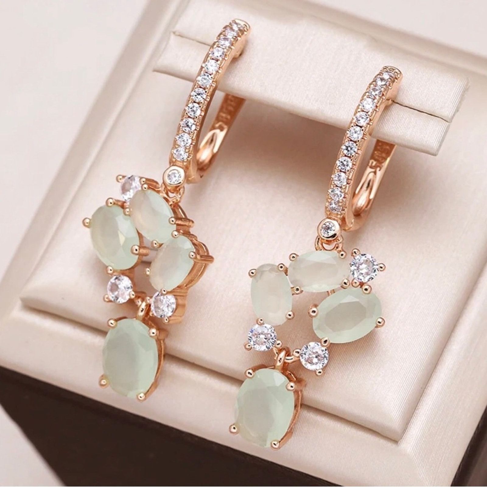 Jewelry Exquisite light sage green CZ rose gold earrings NI Size ONE SIZE - 2 Thumbnail