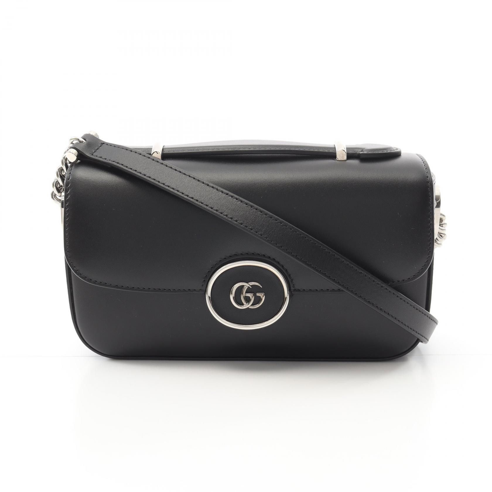 Gucci Gucci Double G Leather Shoulder Bag Leather Shoulder Bag 739722 in Black, Women's