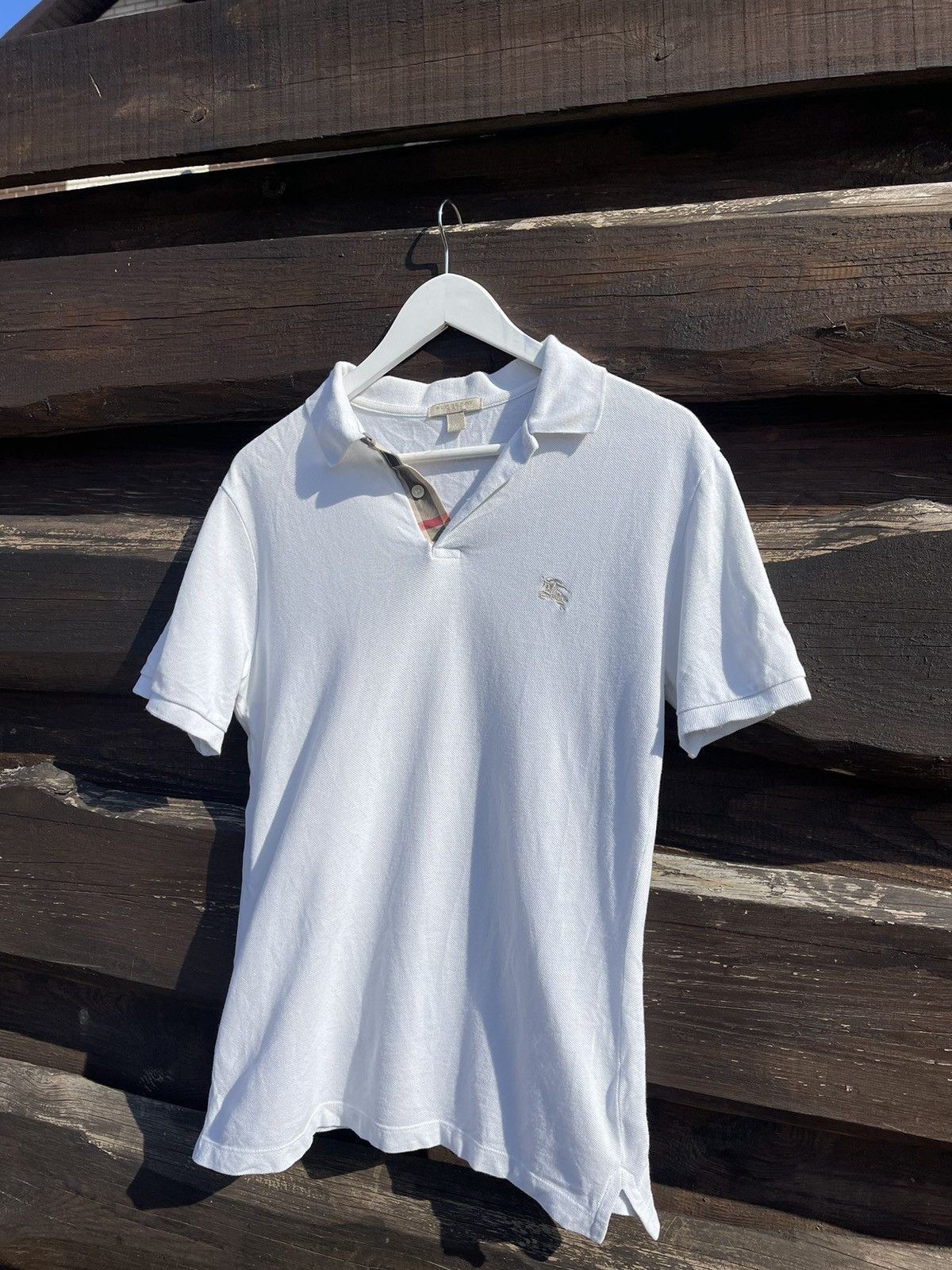 Burberry Brit white polo t-shirt logo nova check neck