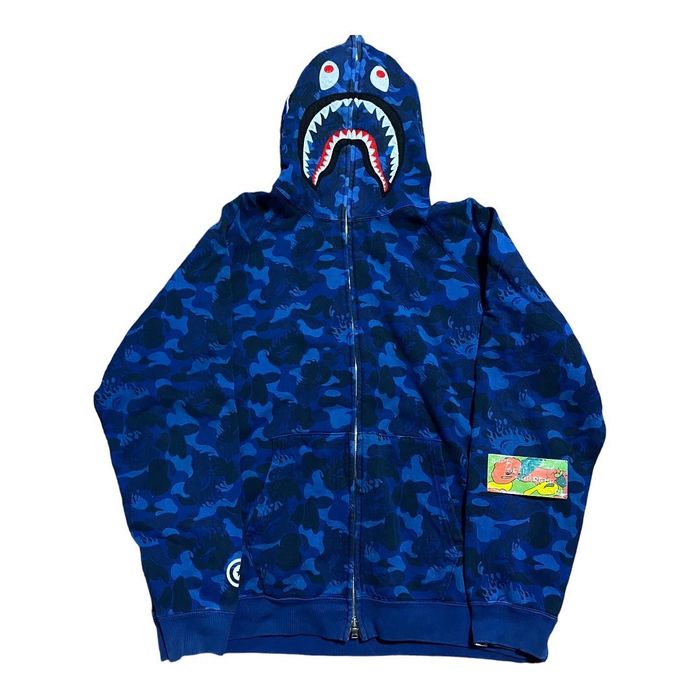 Bape BAPE Shark Full Zip Hoodie Fire Camo Blue Grailed