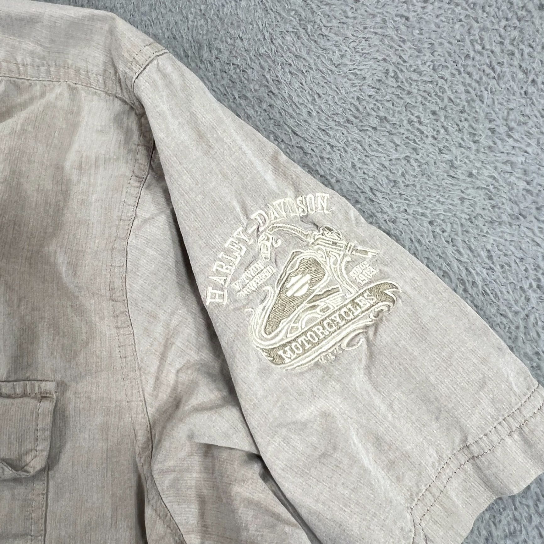 Harley Davidson Harley Davidson Motor Clothes Men's Button Down Short Sleeve Shirt 3XL Collared Tan Cotton Polyester Big & Tall Pockets Logo Size US XXL / EU 58 / 5 - 6 Thumbnail