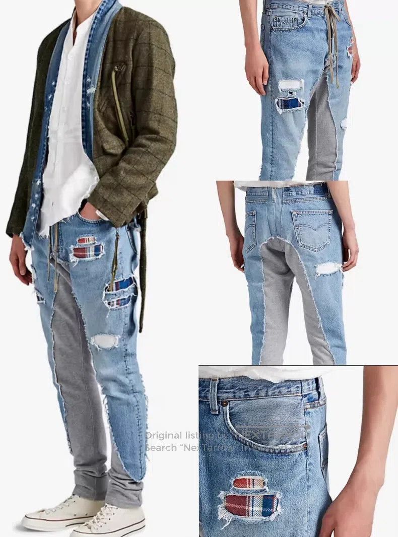 Greg Lauren Greg Lauren size XXL Patchwork Denim Jeans Size US 27 - 3 Thumbnail