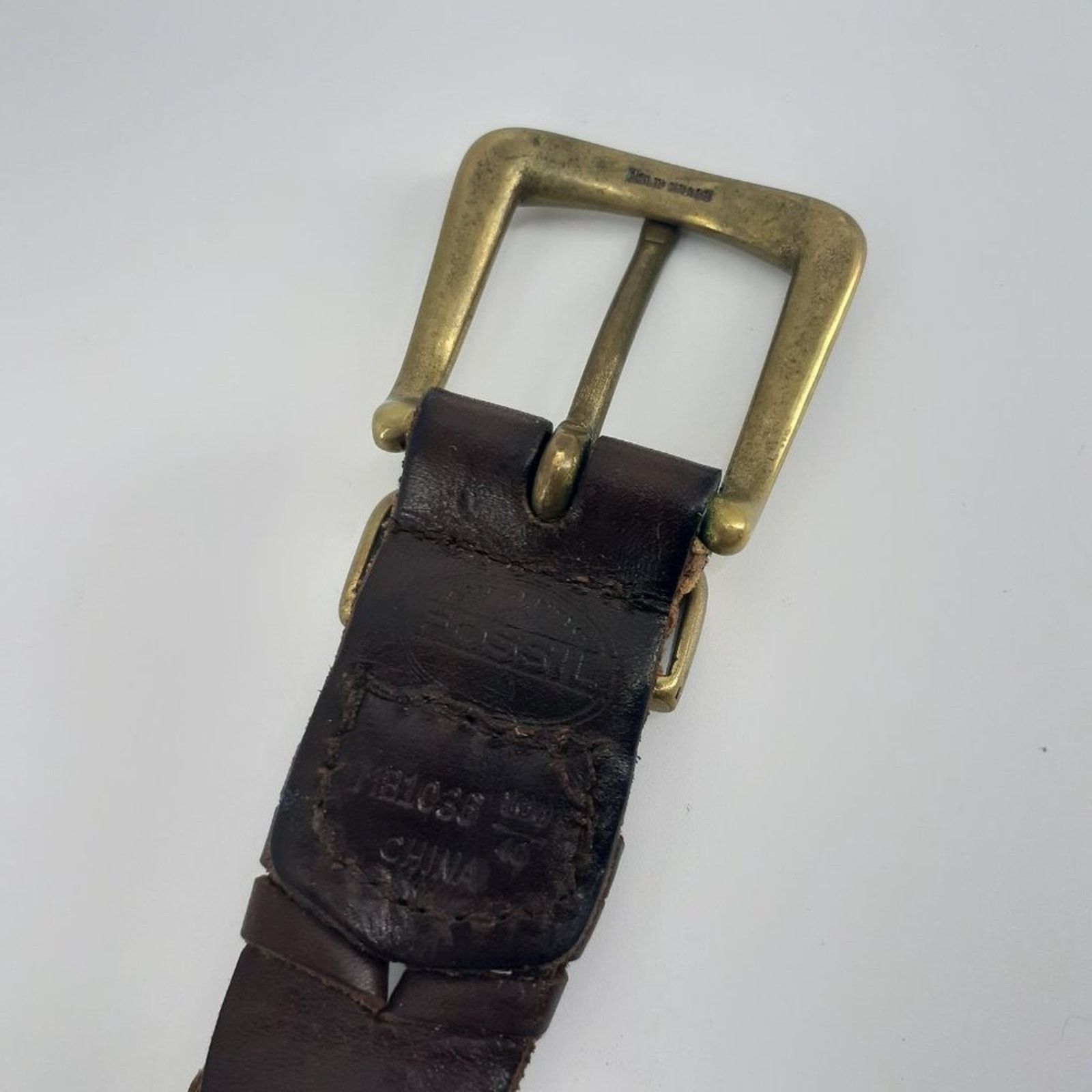Fossil Fossil Men's Genuine Leather Links Gold Tone Buckle Brass Size ONE SIZE - 3 Thumbnail
