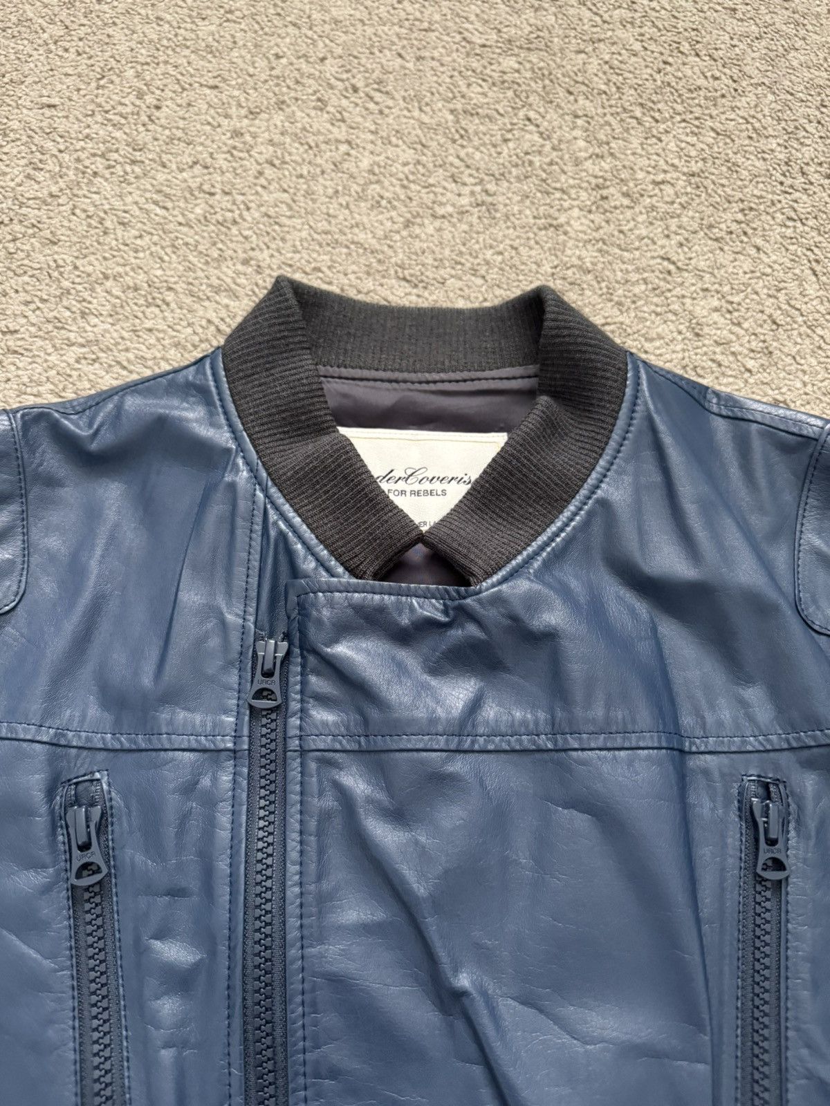 Undercover SS11 Undercover "Underman" Blue Biker Zipper Leather Jacket Size US M / EU 48-50 / 2 - 2 Thumbnail