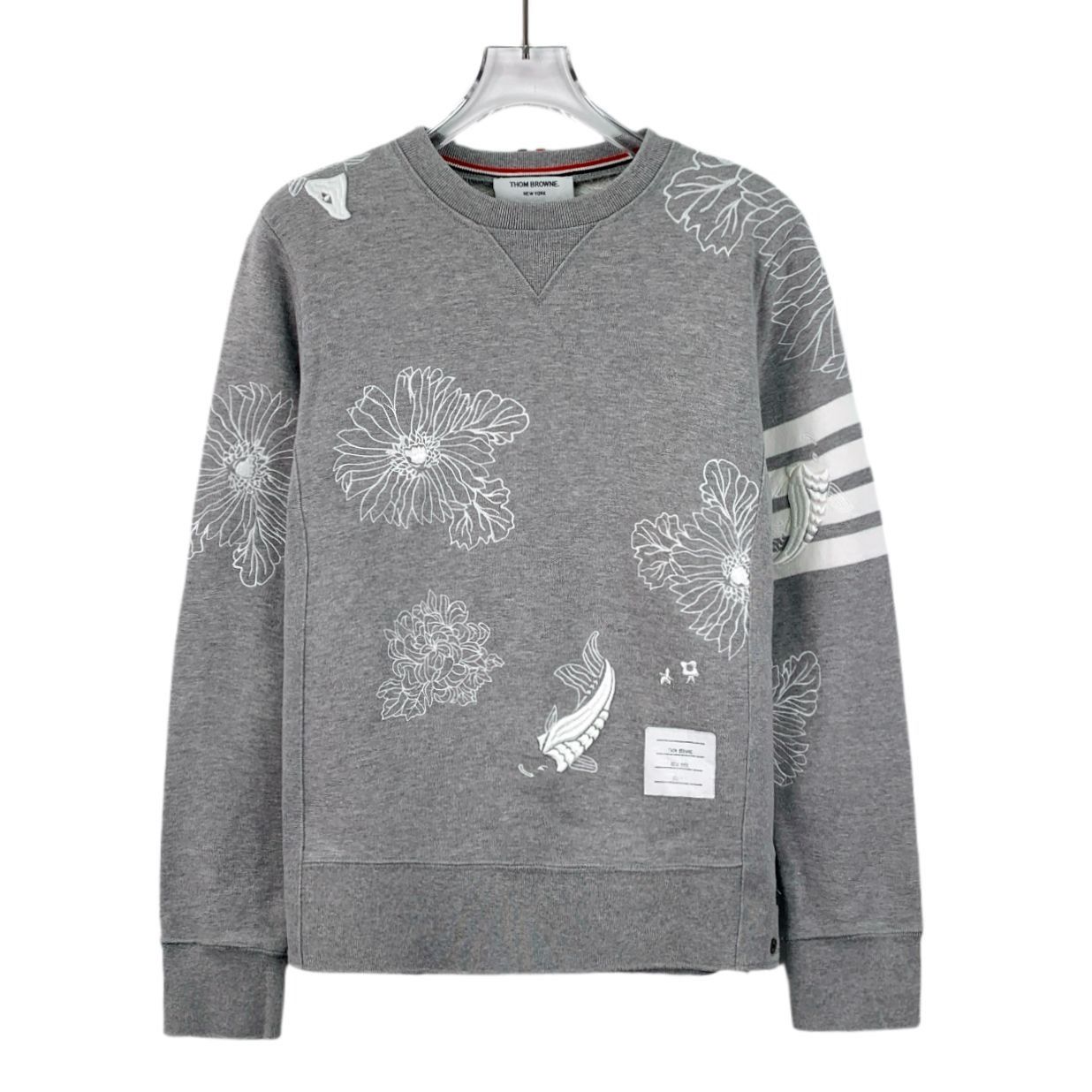 【関税&送料込】Thom Browne Sweatshirt With Embroidery Thom Browne Thom Browne Grey Floral Embroidered Cotton