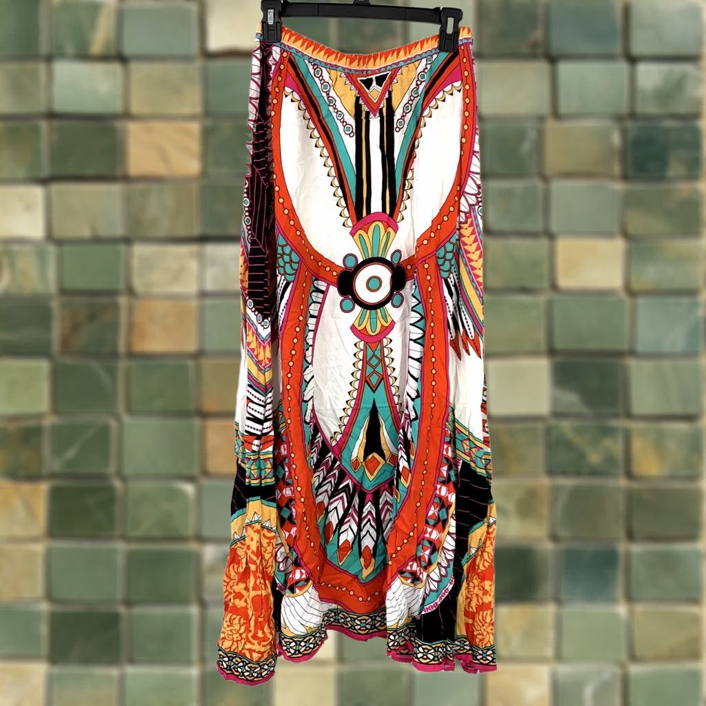 Vintage Flying Tomato Women's S Maxi Skirt Bohemian A-Line Boho Tribal Print Elastic Waist Rayon Summer Festival Casual Travel Beach Long Skirt Womens) Size 28" / US 6 / IT 42 - 1 Thumbnail