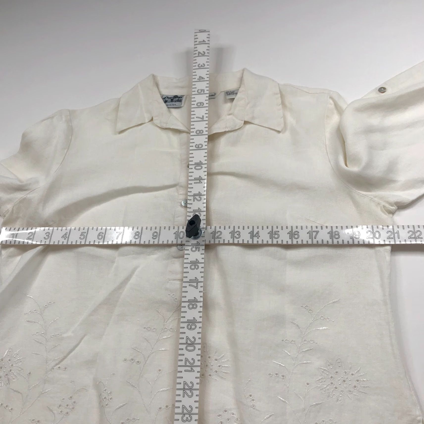 Vintage Richard Malcolm Eyelet White Button-Up Shirt Long Sleeve Linen L Womens Regular Size L / US 10 / IT 46 - 7 Thumbnail