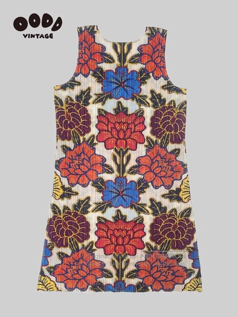 Issey Miyake Issey Miyake Peony Flower Printed Pleated Vest Dress Size L / US 10 / IT 46 - 2 Thumbnail