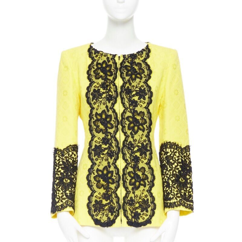 Christian Lacroix CHRISTIAN LACROIX yellow cotton floral jacquard black lace padded jacket FR40 Size M / US 6-8 / IT 42-44 - 1 Thumbnail