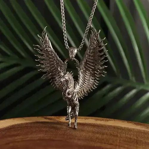 Jewelry x Vintage Unicorn Wings Necklace in Silver, Men's
