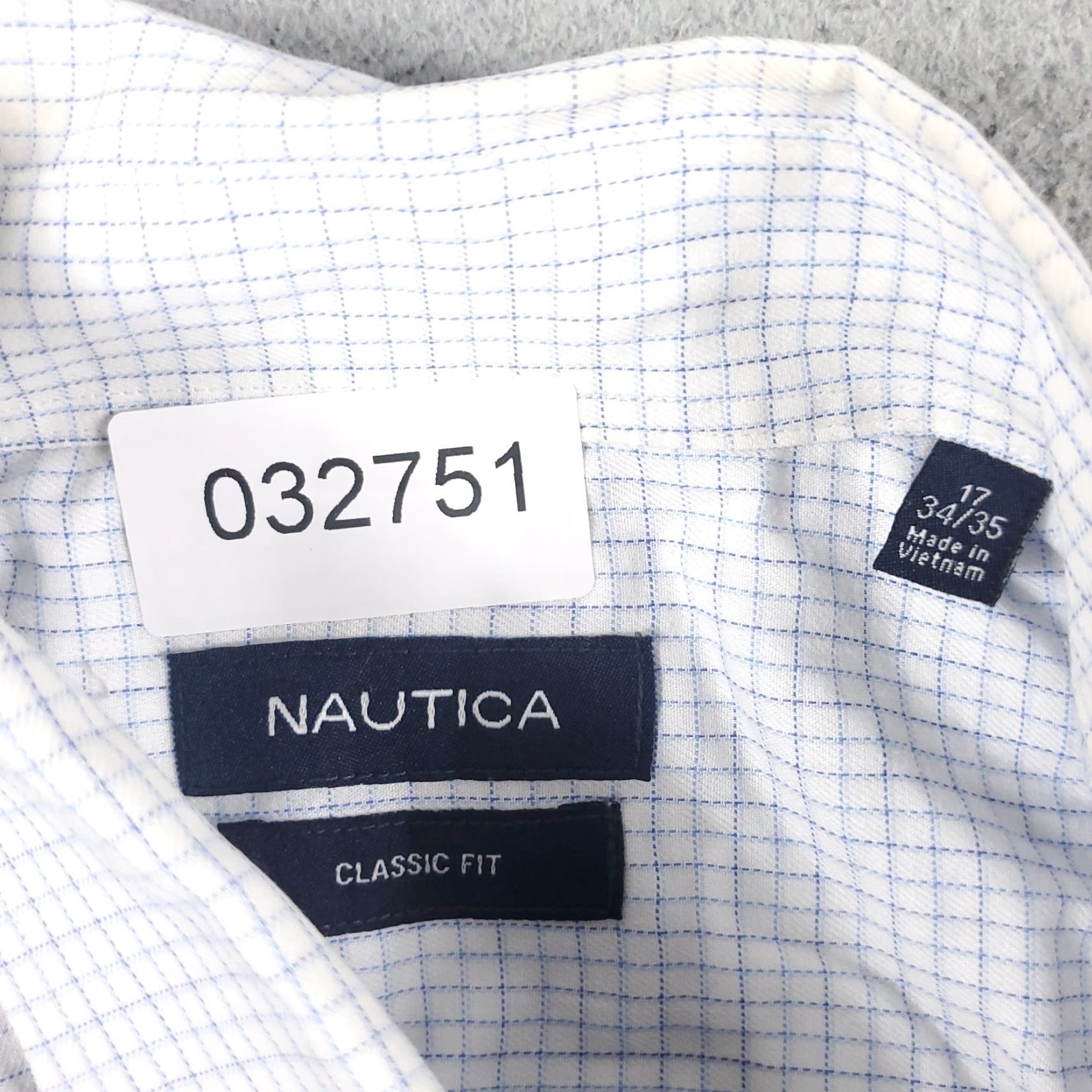 Nautica Nautica Dress Shirt Mens 17 Blue White Check Long Sleeve Button Up Cotton 100% Formal Casual Wedding Mens Size 46R - 7 Thumbnail