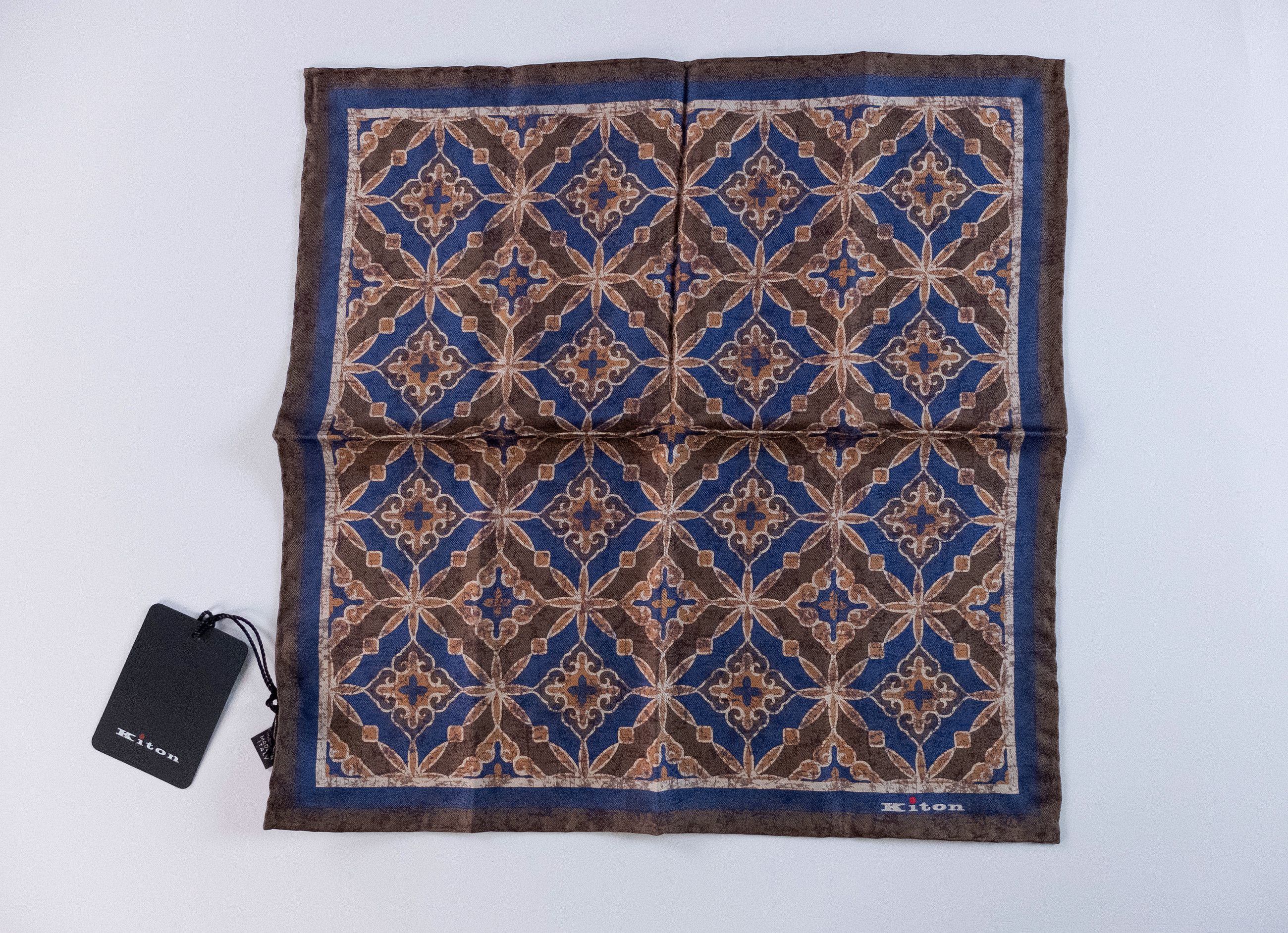 Kiton KITON Napoli hand made brown floral silk pocket square Size ONE SIZE - 1 Thumbnail