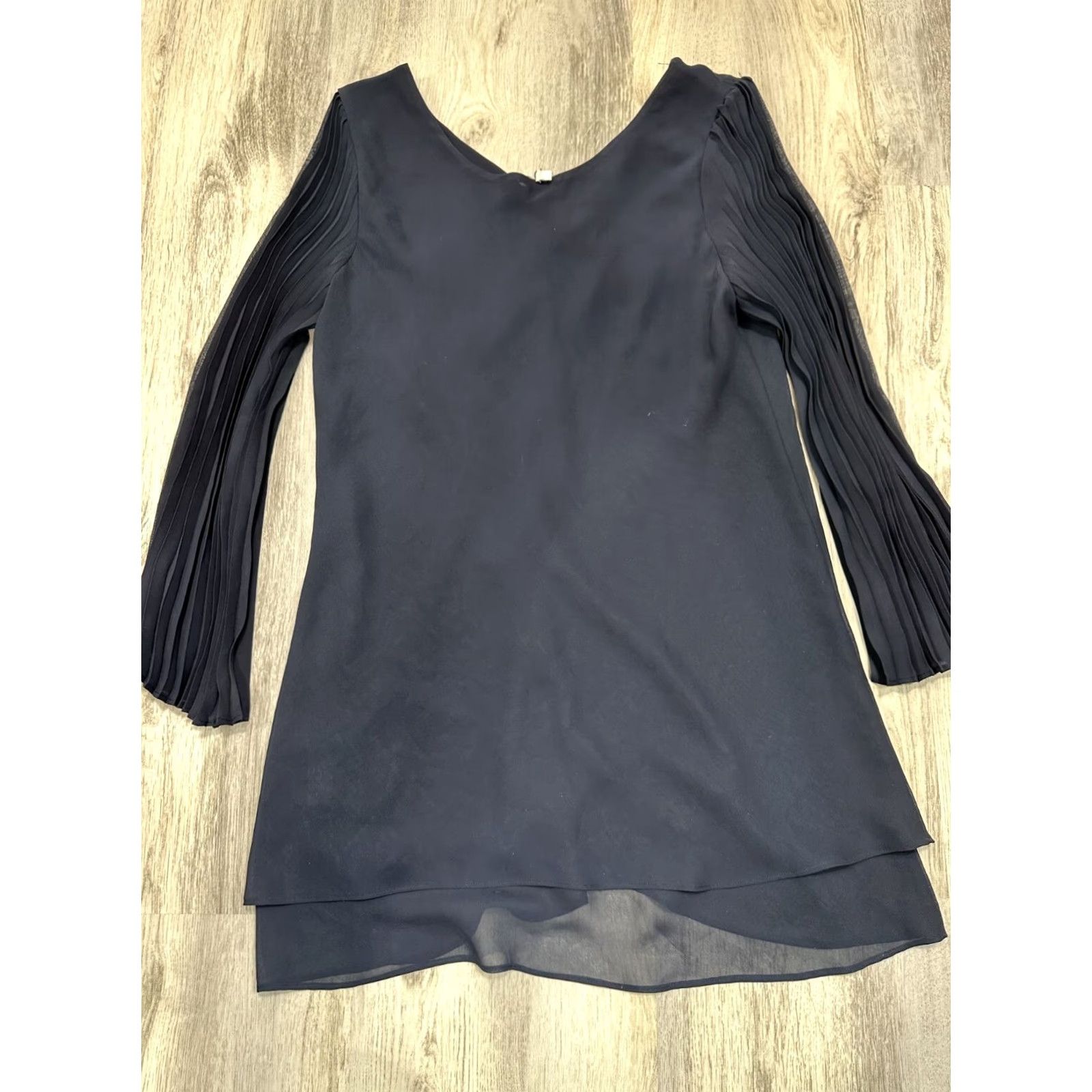 Vintage Hot in Hollywood Blouse Shirt Tunic Long Sleeve XS S Pleated Sheer V-Neck Blue Women Dressy Casual Size S / US 4 / IT 40 - 3 Thumbnail