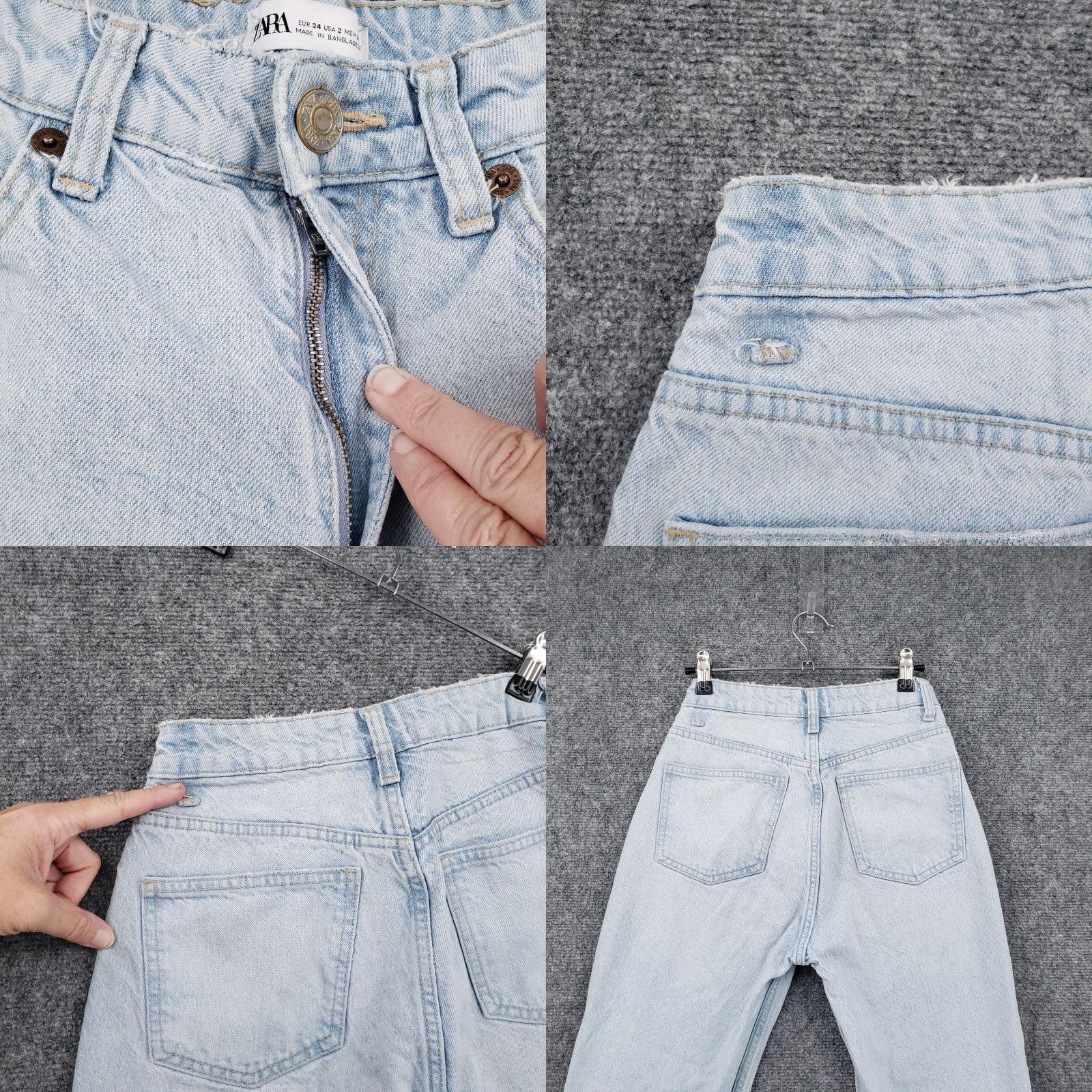 Zara ZARA Jeans Womens 2 Blue Straight Leg High Rise Ripped Light Wash Denim Zip Fly Jeans Size 26" / US 2 / IT 38 - 8 Thumbnail