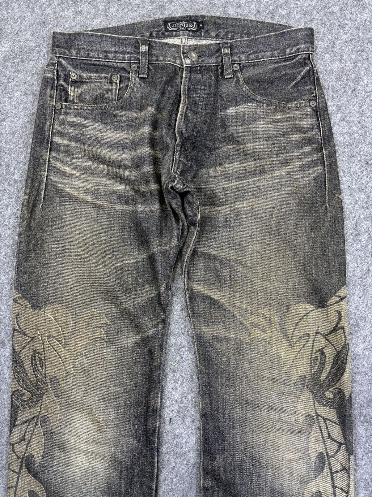 Japanese Brand 💥Artisanal💥Archival Marquis Twin Dragon Mural Denim F972 Size US 32 / EU 48 - 4 Thumbnail