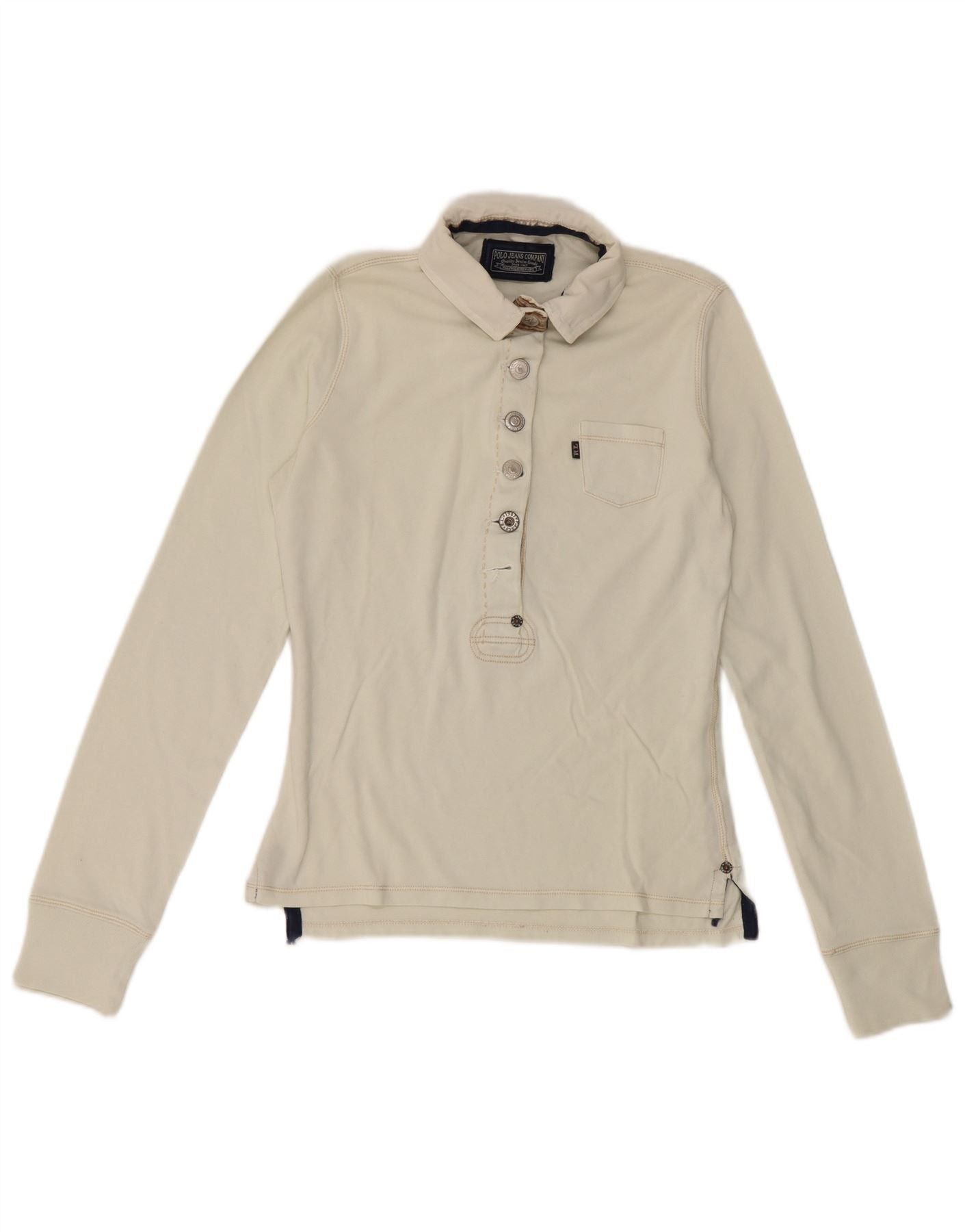 Ralph Lauren Womens Long Sleeve Rugby Polo Shirt UK 12 Medium Off White Size XS / US 0-2 / IT 36-38 - 1 Thumbnail