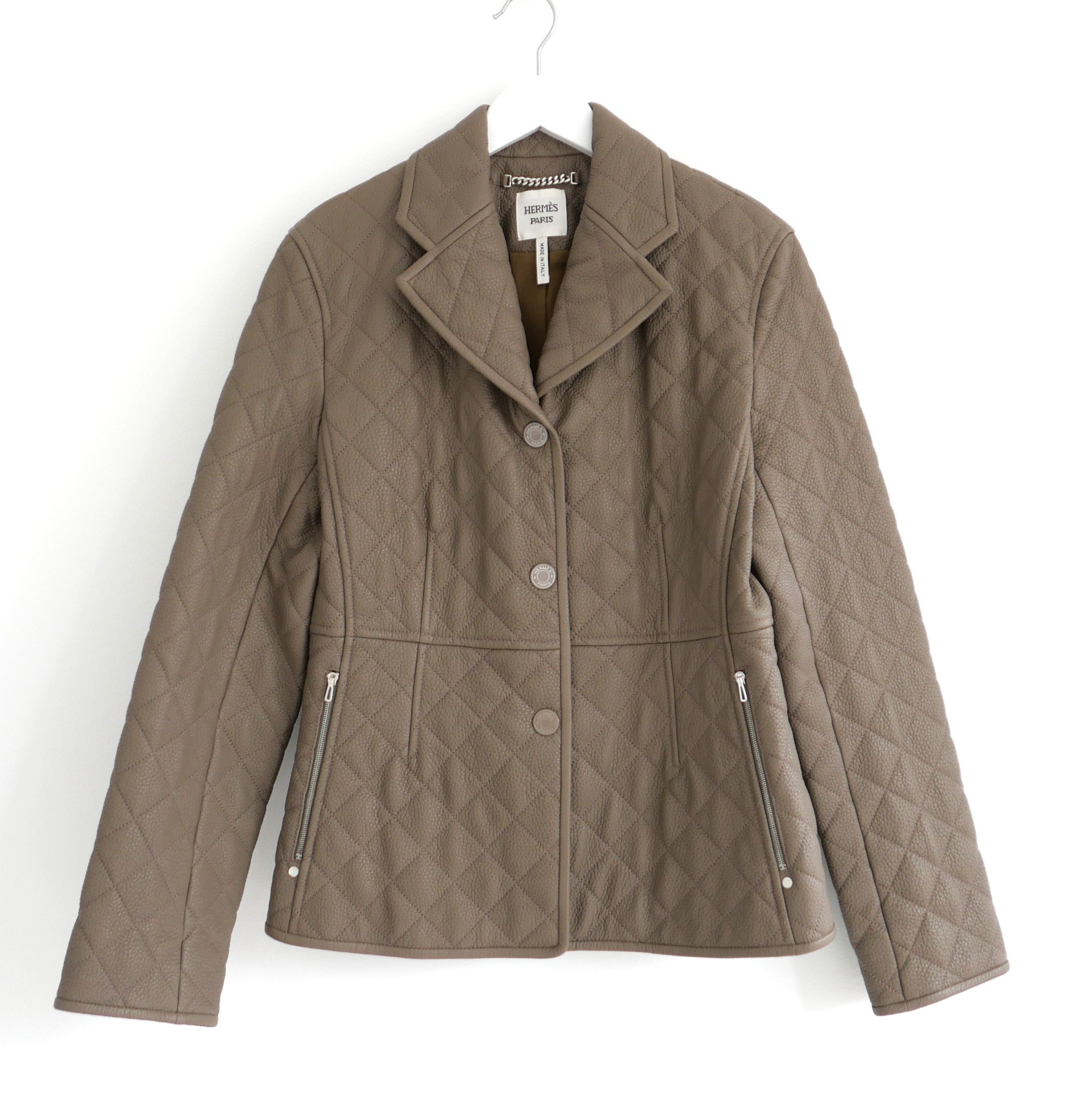 Hermes Hermes Equestrian Deerskin Leather Jacket Quilted Taupe Size S / US 4 / IT 40 - 1 Thumbnail