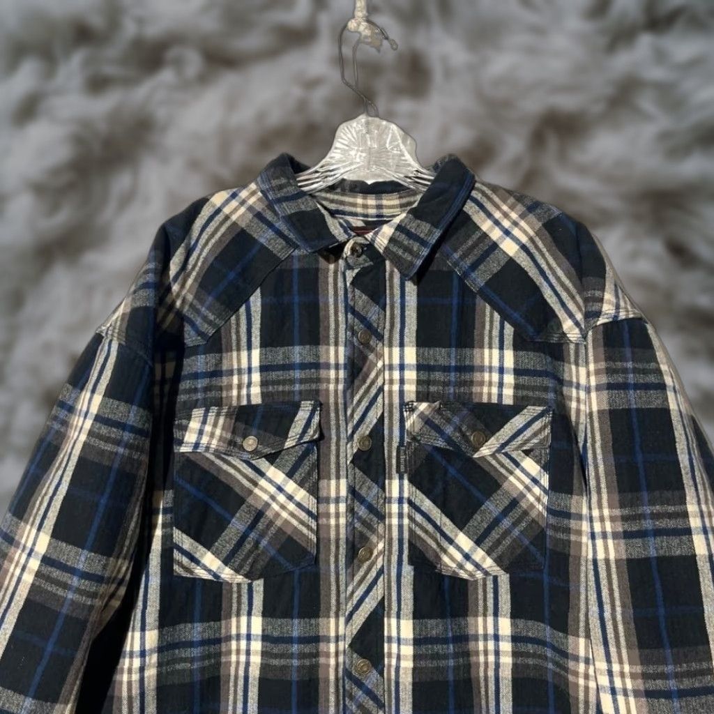 Vintage Five Brother Mens 2XL Quilted Lined Flannel Shirt Jacket Blue Black Plaid Work Jacket Size US XXL / EU 58 / 5 - 1 Thumbnail