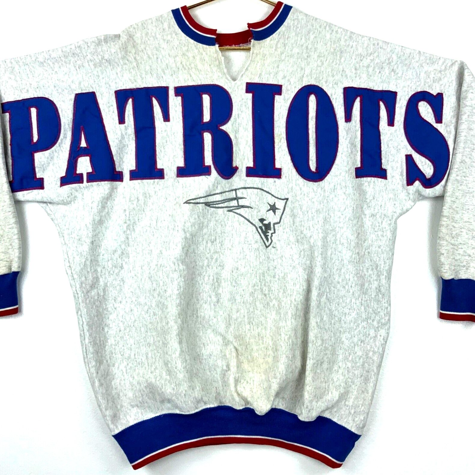 image of Vintage New England Patriots Aop Sweatshirt Crewneck Size 2Xl Gray Nfl 90's in White, Men's