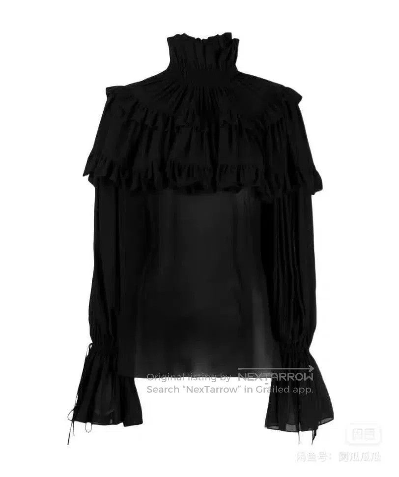 Saint Laurent Paris Saint Laurent Black Pleated Silk Top. Size XS / US 0-2 / IT 36-38 - 8 Thumbnail