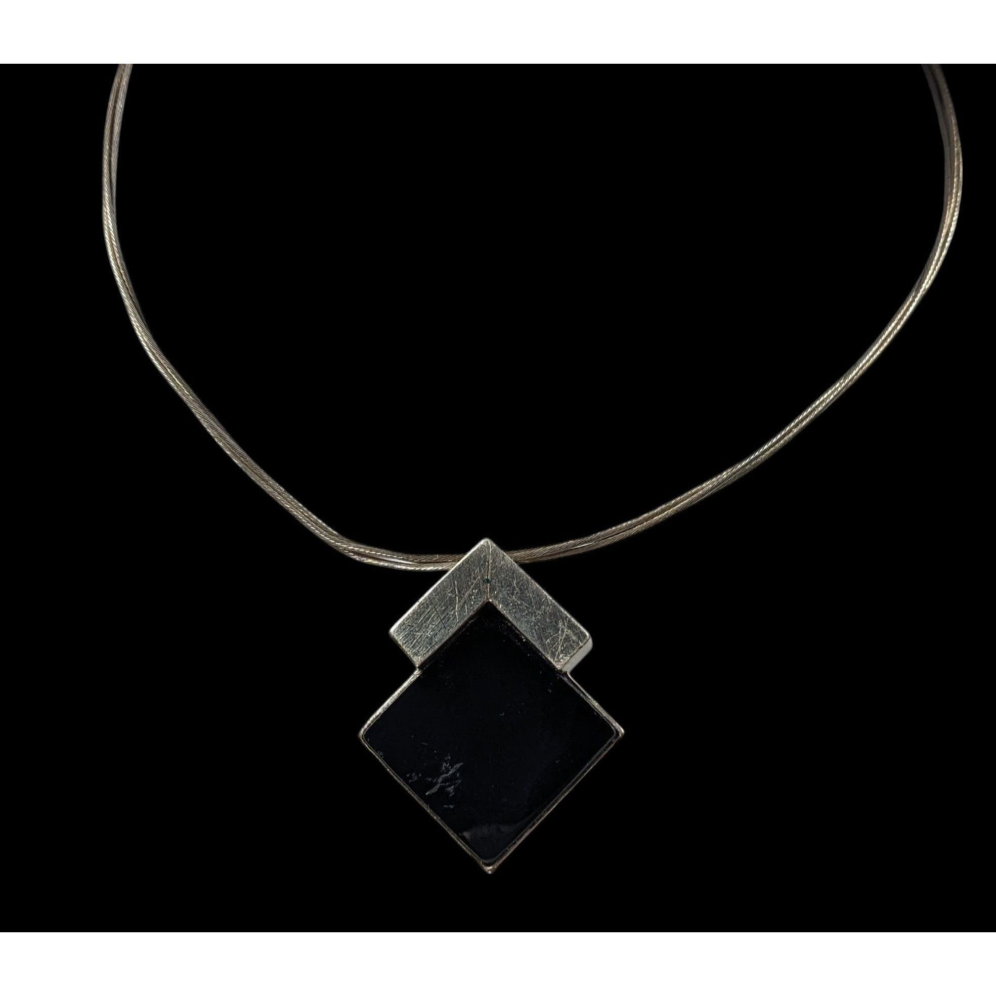 Other Unique Art Deco Black And Silver Tone Pendant Necklace Signe Size ONE SIZE - 5 Thumbnail