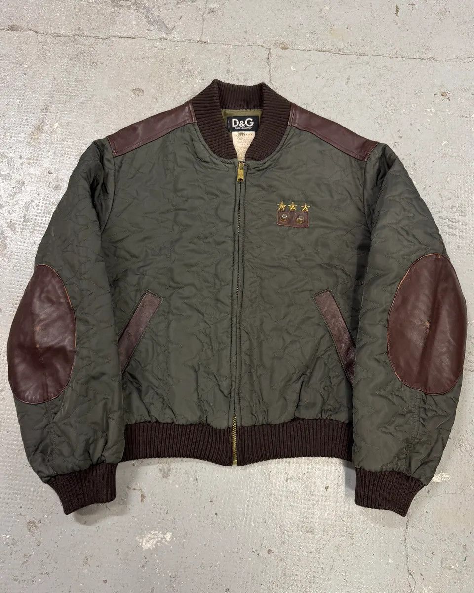 Dolce & Gabbana × Vintage AW2001 Dolce & Gabbana Quilted Olive Hybrid Leather Bomber Jacket Size US L / EU 52-54 / 3 - 1 Thumbnail