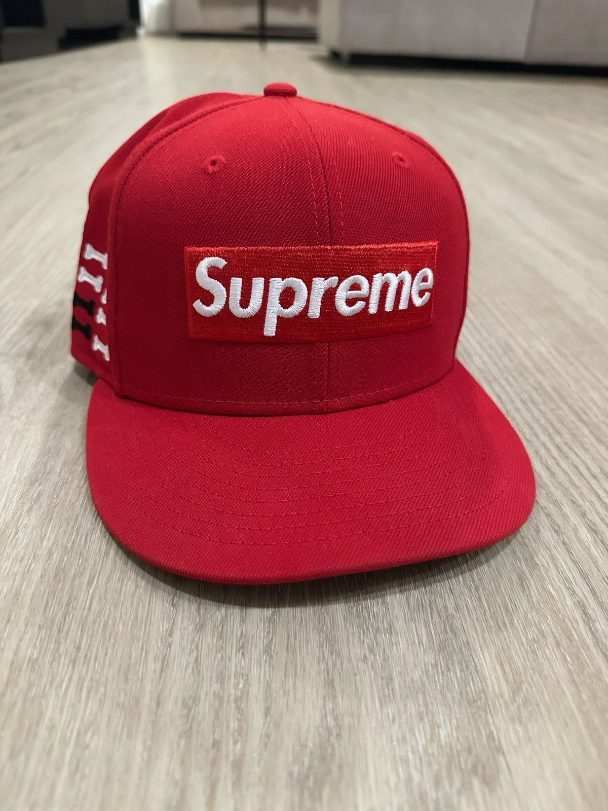 Supreme Bones Box Logo 7 3/8 New Era 59Fifty Fitted Hat Red
