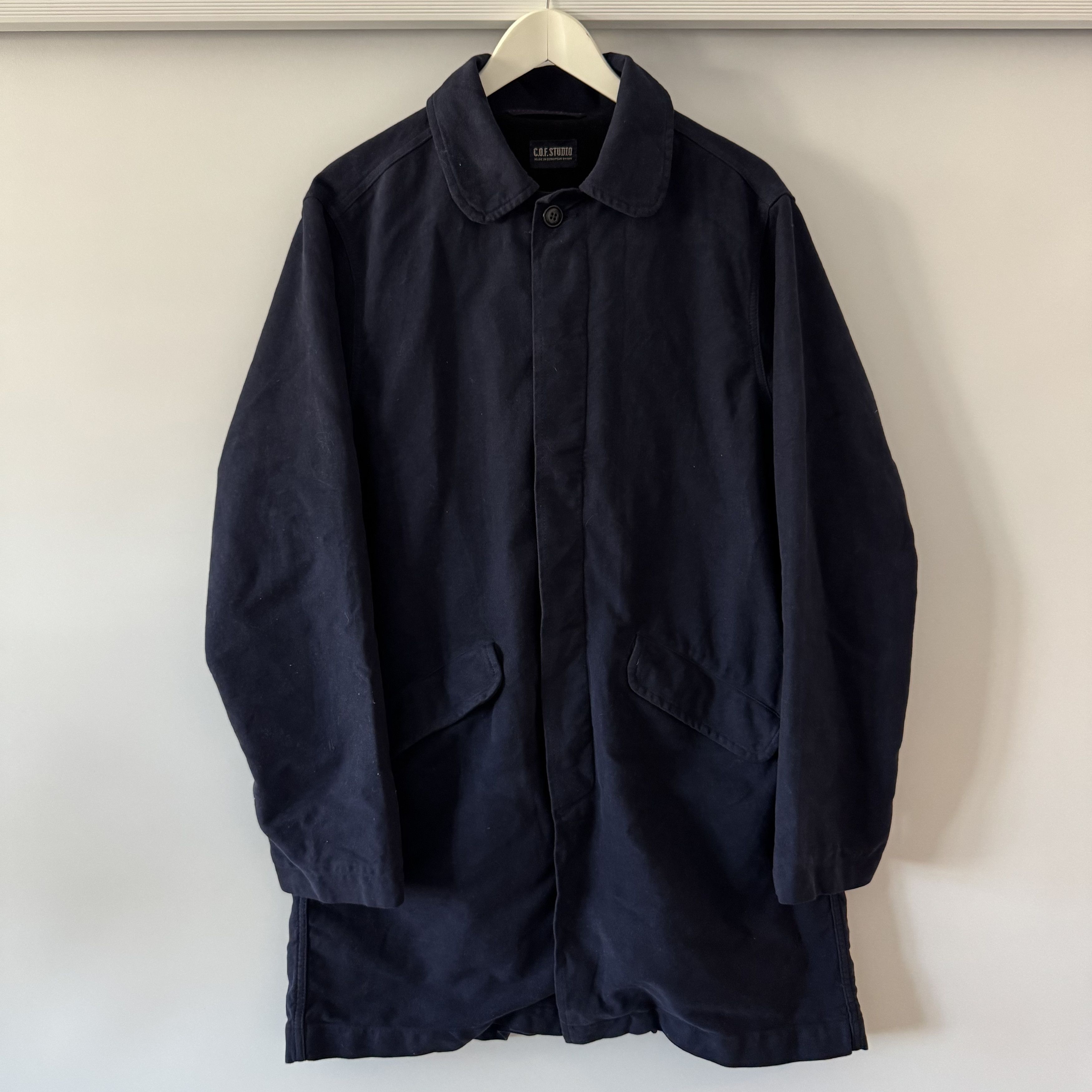 C.O.F. Studio Men's C.O.F Studio Navy Blue Moleskin Cotton Coat Size M Size US M / EU 48-50 / 2 - 1 Thumbnail