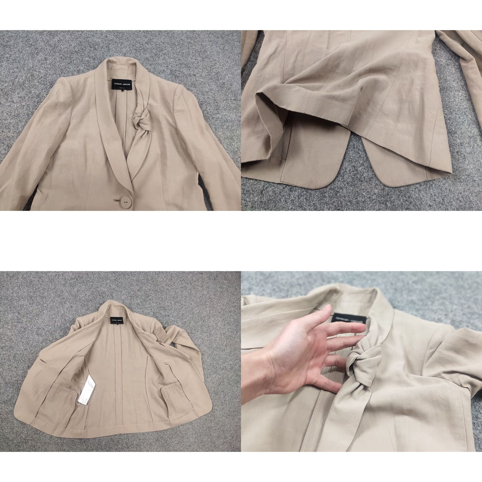 Giorgio Armani Giorgio Armani Blazer Women Knit Linen Beige One-Button Notch Lapel Single-Breasted Linen Blend Designer Jacket Blazer 42 67 cm Length Size M / US 6-8 / IT 42-44 - 9 Thumbnail