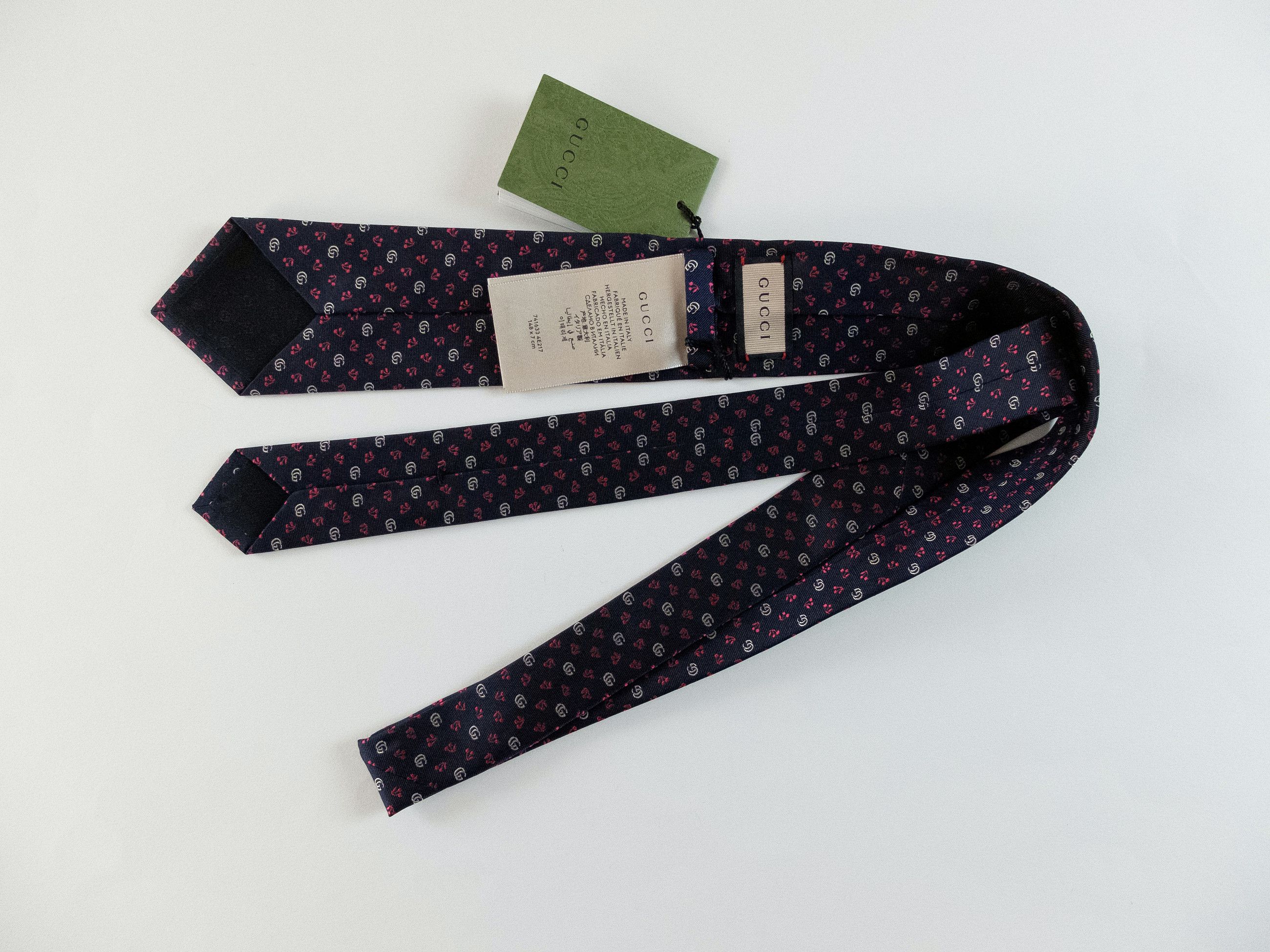 Gucci GUCCI navy blue cherry & interlocking G logo silk tie Size ONE SIZE - 4 Thumbnail