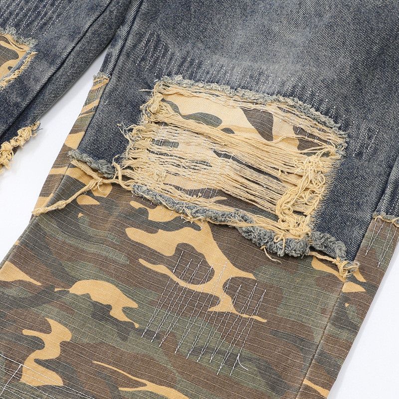 Jean Camouflage Patchwork Hole Bottom Jeans Size US 32 / EU 48 - 5 Thumbnail