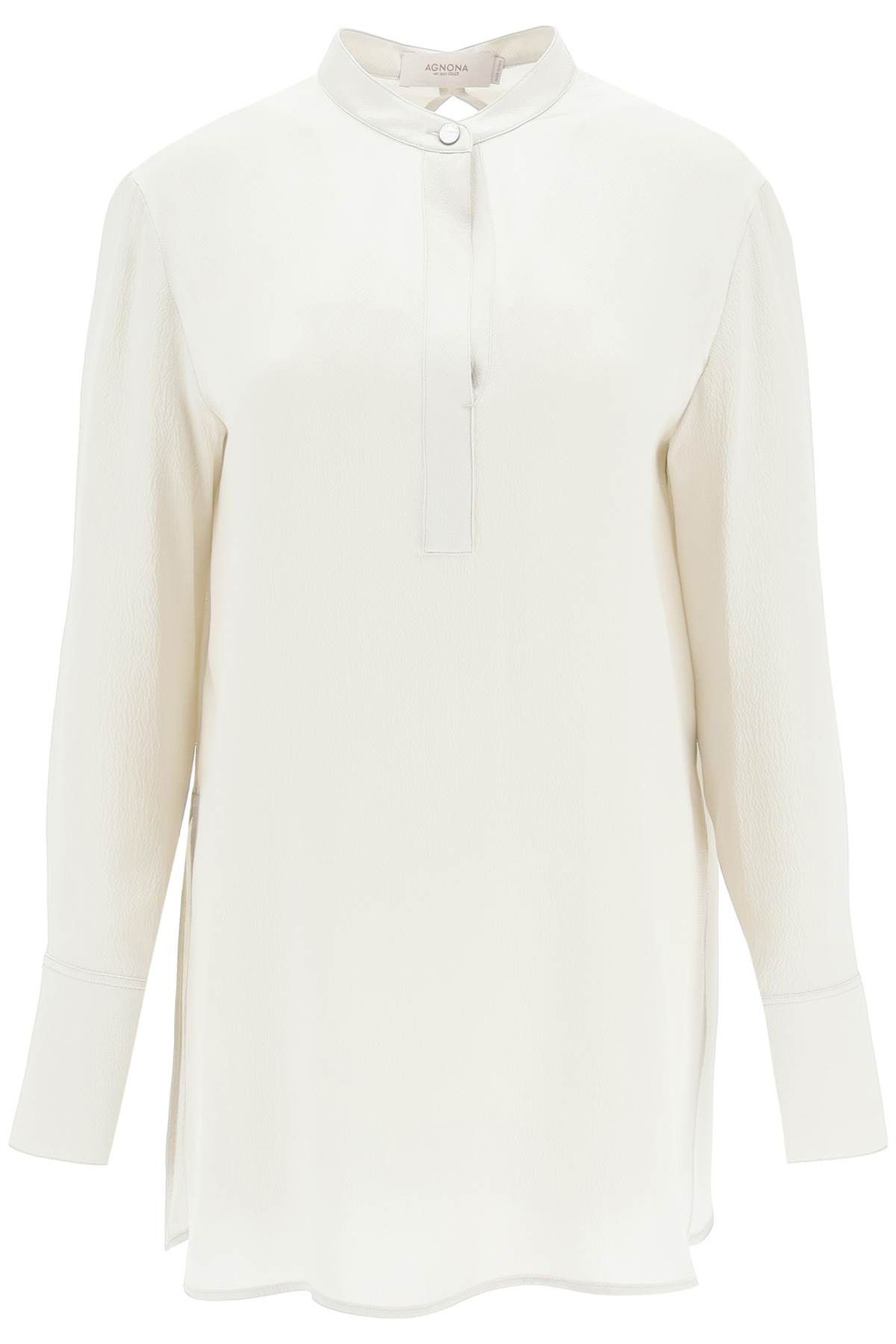 image of Agnona Hammered Silk Satin Blouse in Sand, Women's (Size Small)