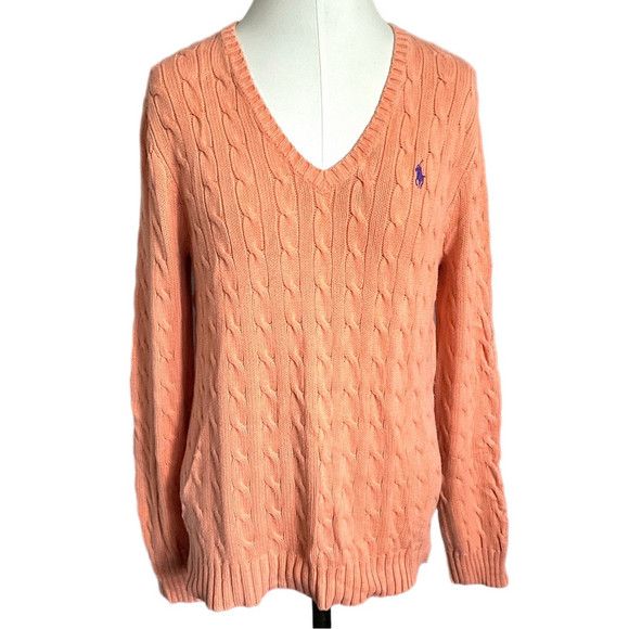 Ralph Lauren Ralph Lauren Cableknit Pullover V-Neck Sweater in Orange - M Size M / US 6-8 / IT 42-44 - 3 Thumbnail