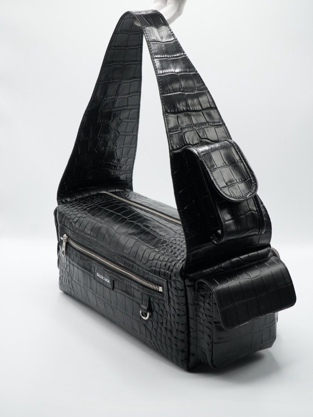 Balenciaga Balenciaga Black Croc Embossed Small Superbusy Sling Bag Size ONE SIZE - 10 Thumbnail