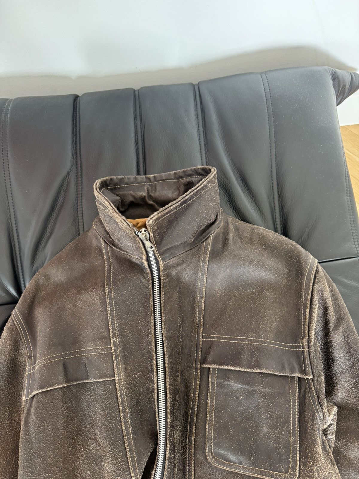 Genuine Leather Vintage 90s Genuine Real Leather Jacket Washed Brown Black Size US M / EU 48-50 / 2 - 5 Thumbnail