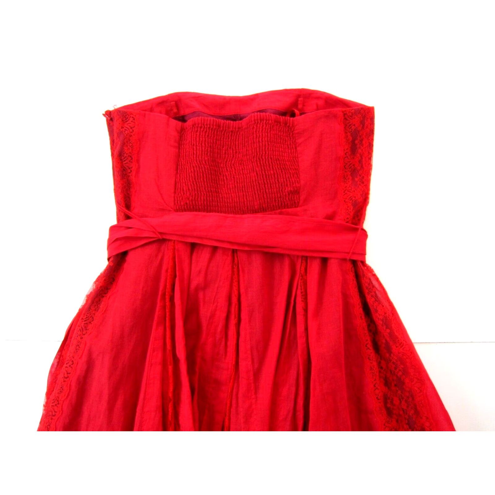 Anthropologie Moulinette Soeurs Anthropologie Red Cotton Lace Strapless Sheath Dress 2 Size XS / US 0-2 / IT 36-38 - 6 Thumbnail