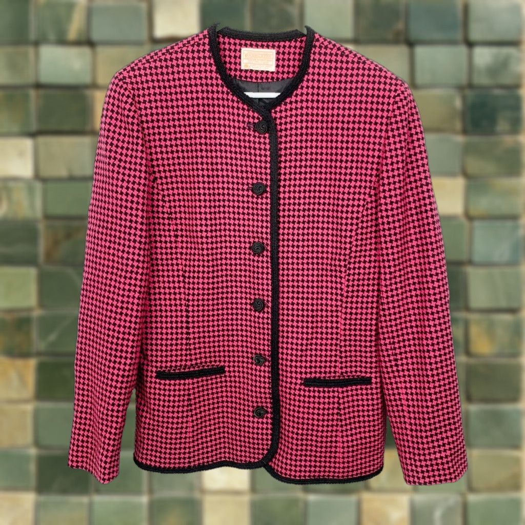 Pendleton VINTAGE Pendleton Blazer Jacket Houndstooth Wool Pink 12 Tall Womens Long Sleeve Shot Suit Style Size XL / US 12-14 / IT 48-50 - 1 Thumbnail