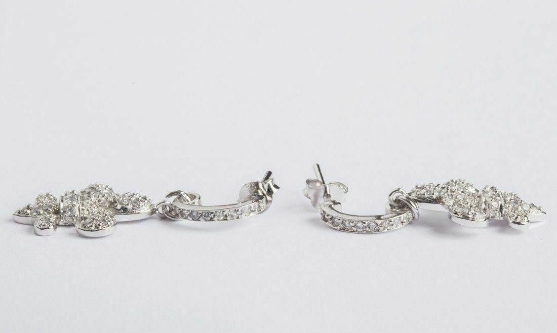 Designer Sterling Silver Pave Fleur lis Pave Cubic Zirconia Earrings Size ONE SIZE - 3 Thumbnail