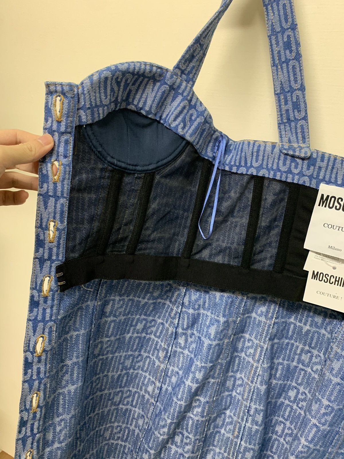 Moschino MOSCHINO Denim Jacquard Logo Bustier Mini Dress Size S / US 4 / IT 40 - 6 Thumbnail