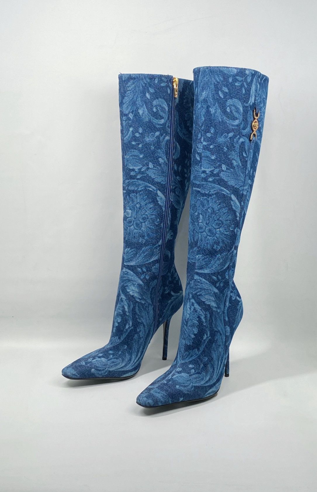 Versace Versace T.110 110MM Floral Denim Pointed Boots size 38 Size US 8 / IT 38 - 10 Thumbnail