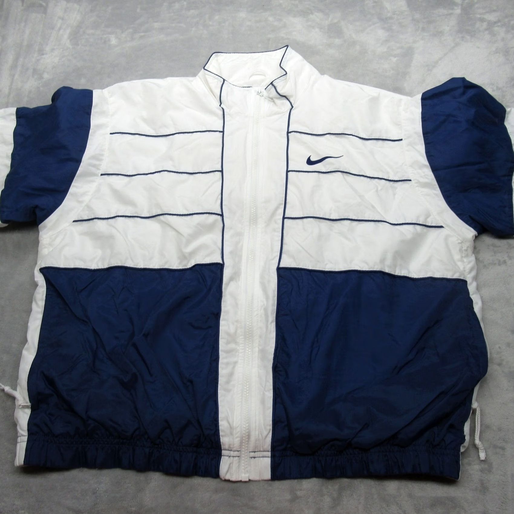 Nike VINTAGE Nike Jacket Mens Large White Blue Pockets Full Zip Track Windbreaker VTG 90's Size US L / EU 52-54 / 3 - 3 Thumbnail