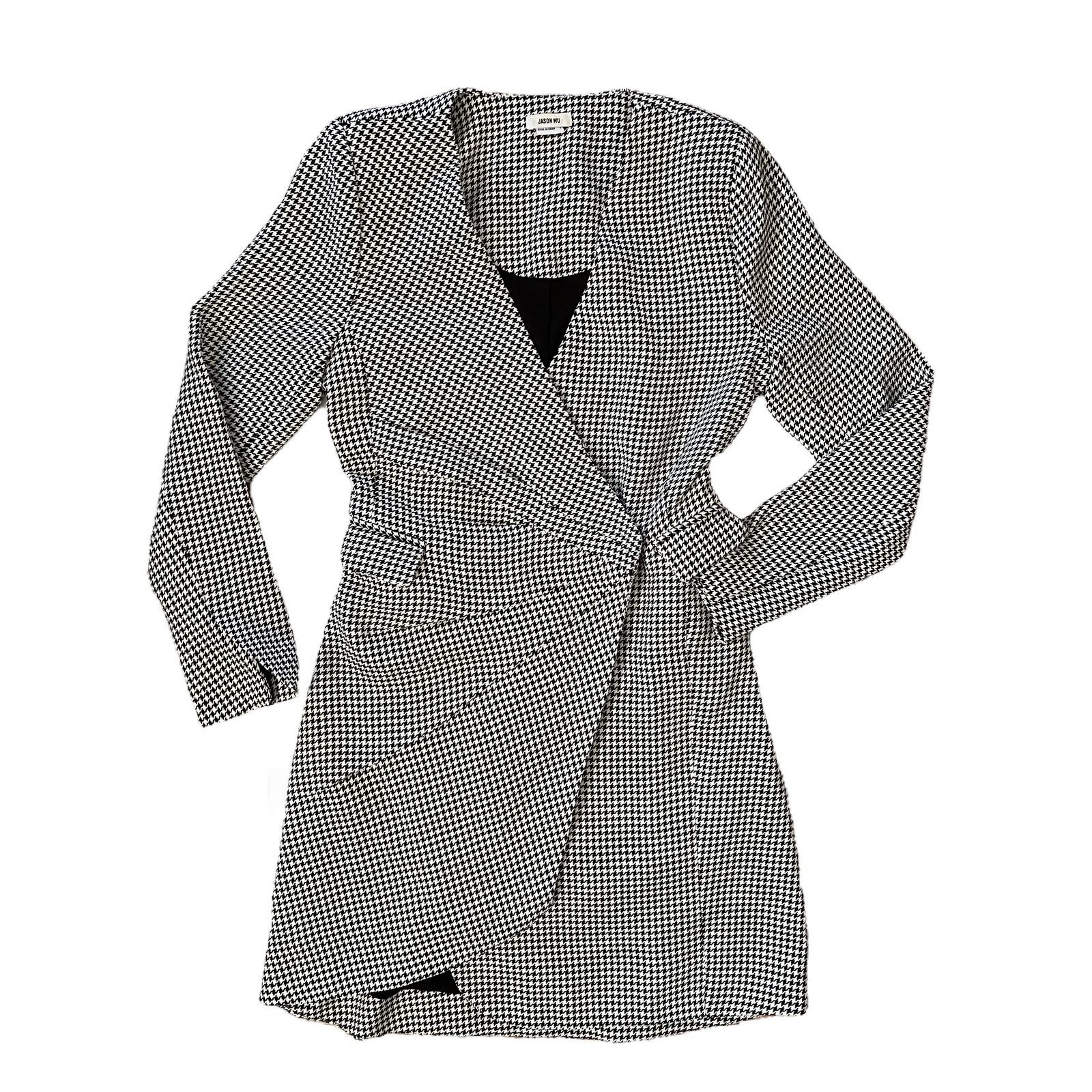 Jason Wu Jason Wu Houndstooth Asymmetrical Pleated Blazer Wrap Dress Size S / US 4 / IT 40 - 2 Thumbnail
