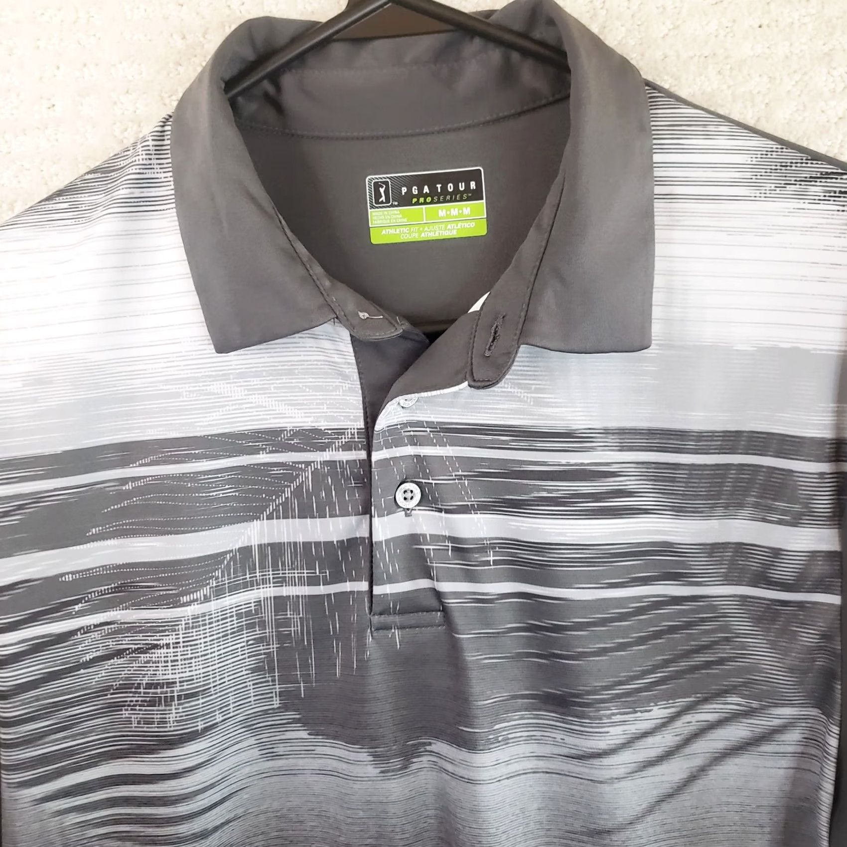 PGA Tour PGA TOUR Pro Series Polo Shirt Gray White Chest Stripes Men's Size M Short Sleeve Size US M / EU 48-50 / 2 - 3 Thumbnail