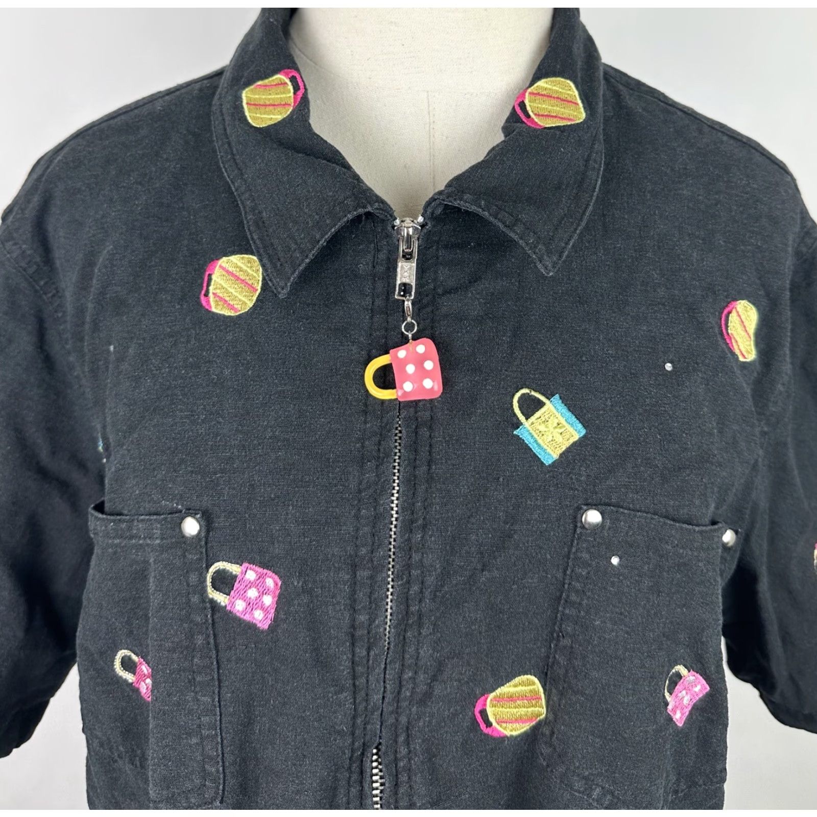 Quacker Factory Quacker Factory Embroidered Jacket XL Full Zip Novelty Y2K Cyber Shopping Bags Size XL / US 12-14 / IT 48-50 - 2 Thumbnail