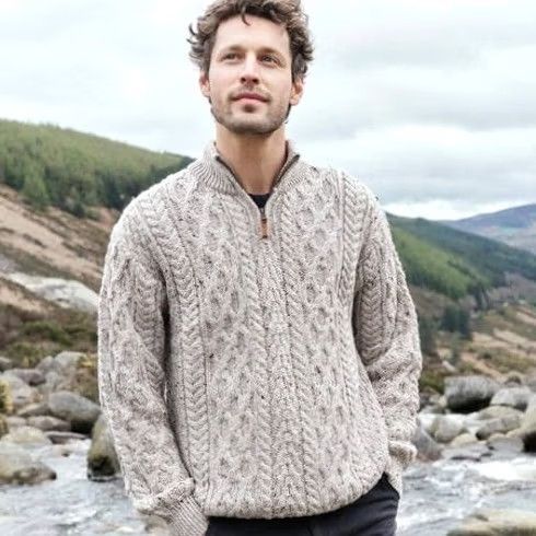 Vintage Aran Crafts Signature Half Zip Irish Wool Sweater Beige 100% Merino Mens M Size US M / EU 48-50 / 2 - 2 Thumbnail