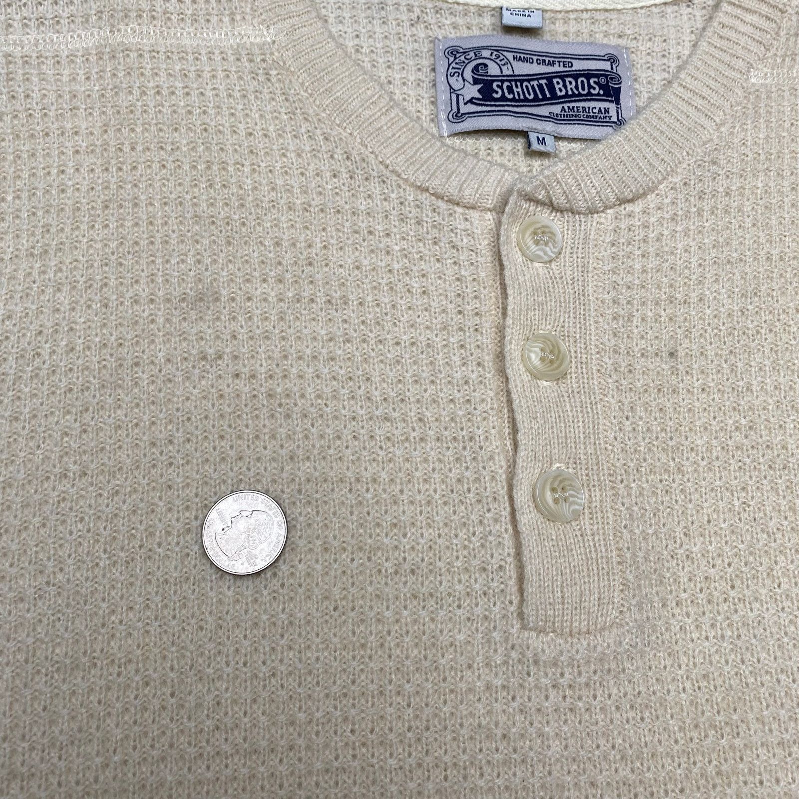 Schott Schott Button Henley Wool Waffle Thermal Sweater Men's M Size US M / EU 48-50 / 2 - 12 Thumbnail